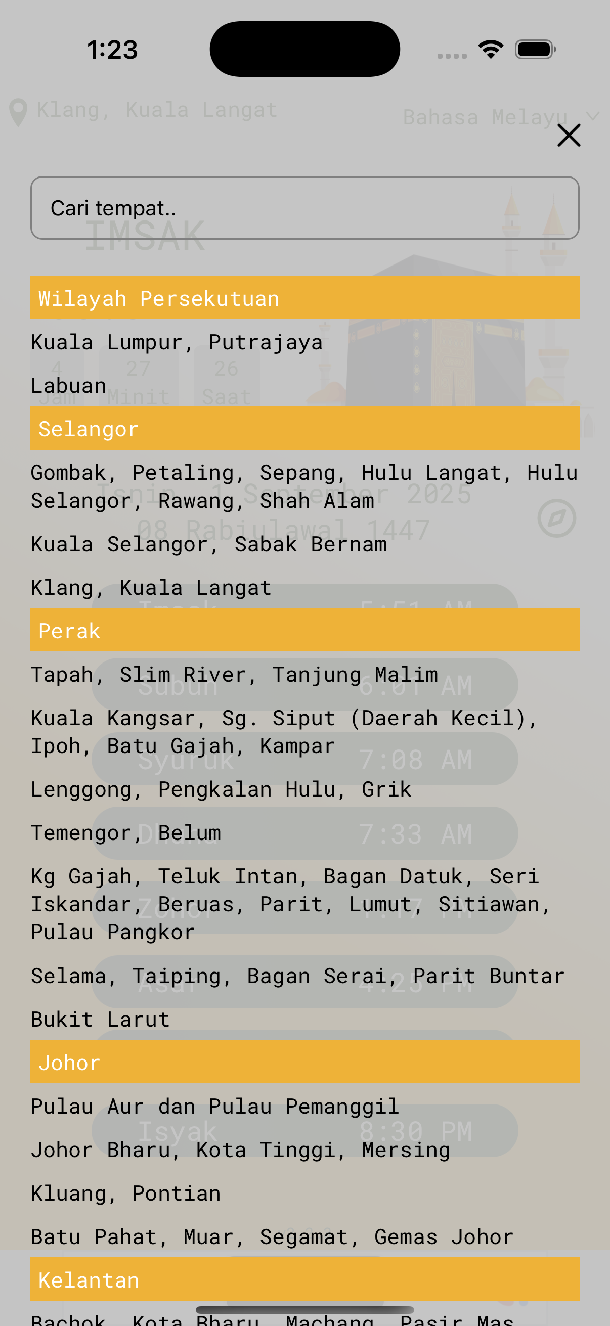 Experience seamless solat schedule with comprehensive coverage of all 13 Malaysian states and 3 federal territories with automatic location detection.